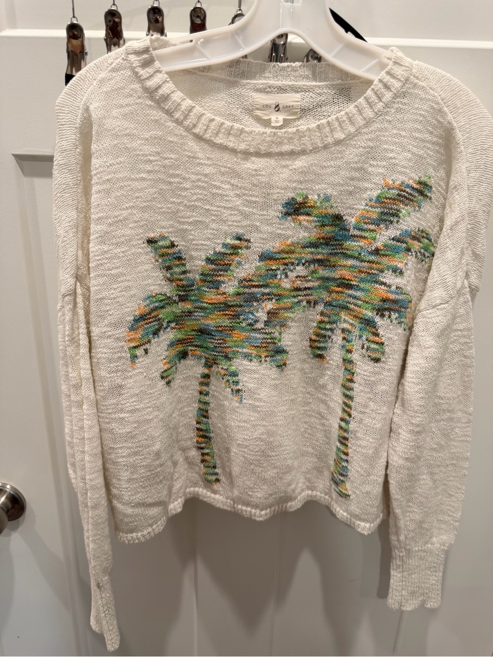 Lou & Grey Small Ivory Palm Tree Lightweight Open Knit Coastal Sweater
